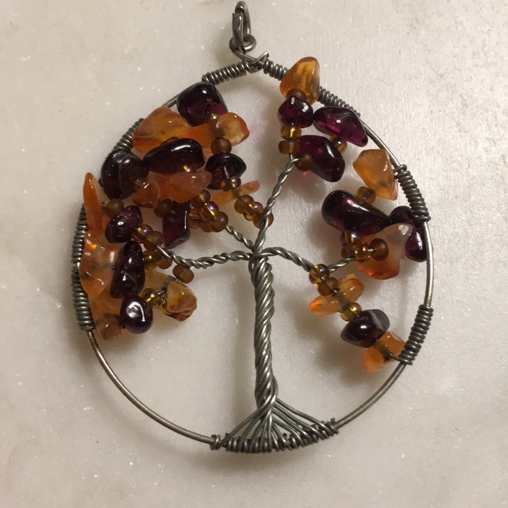 Beaded Wire Tree Pendant